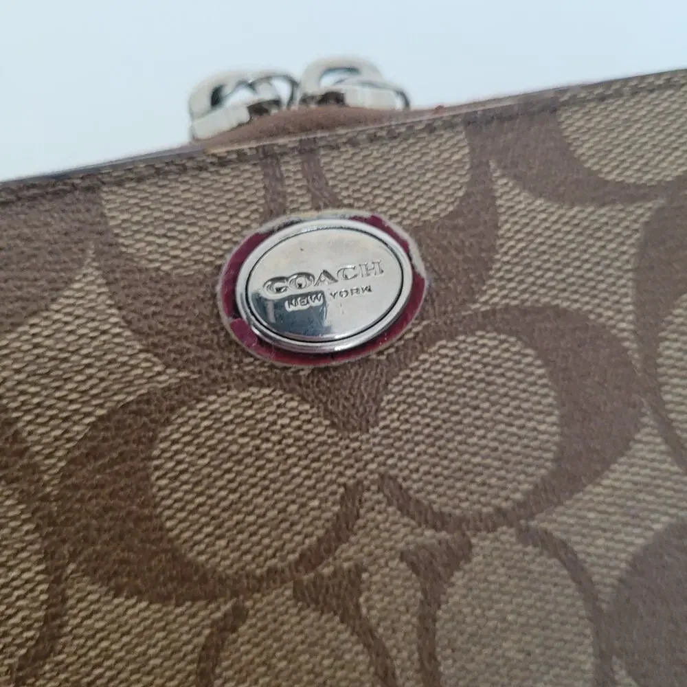 Coach Crossgrain Wallet Brown Zip Around Large Clutch‎ Accordion Classic Fair